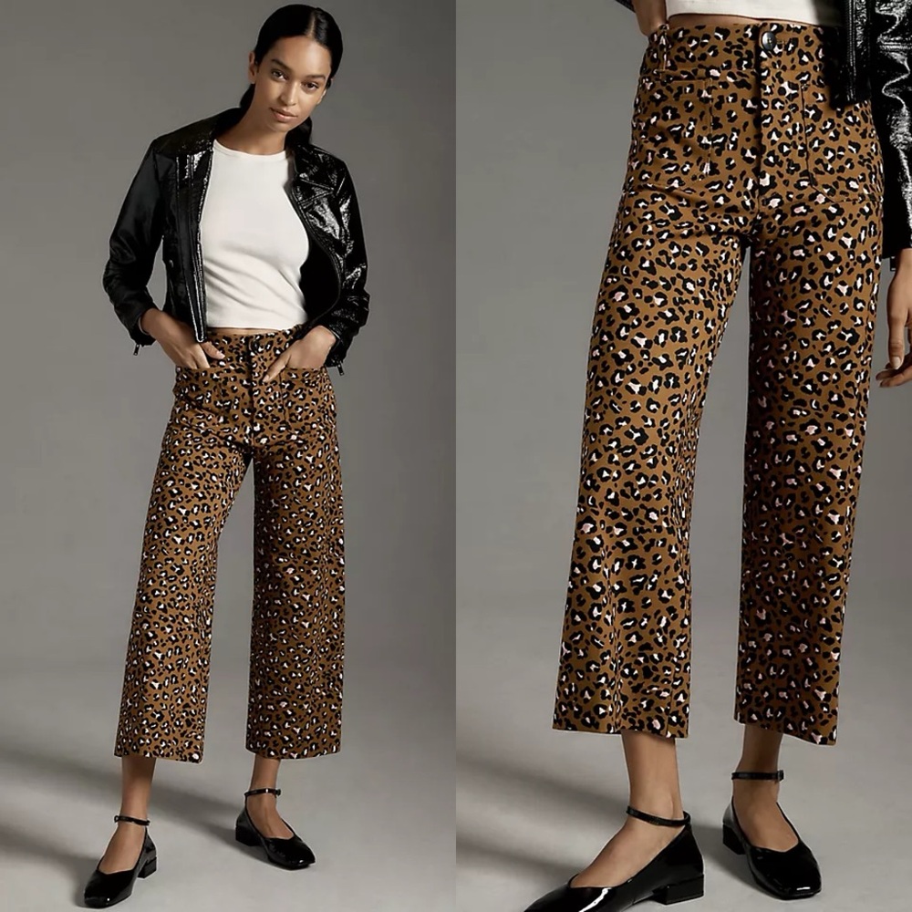 Maeve Brown Leopard Print Cropped Pants